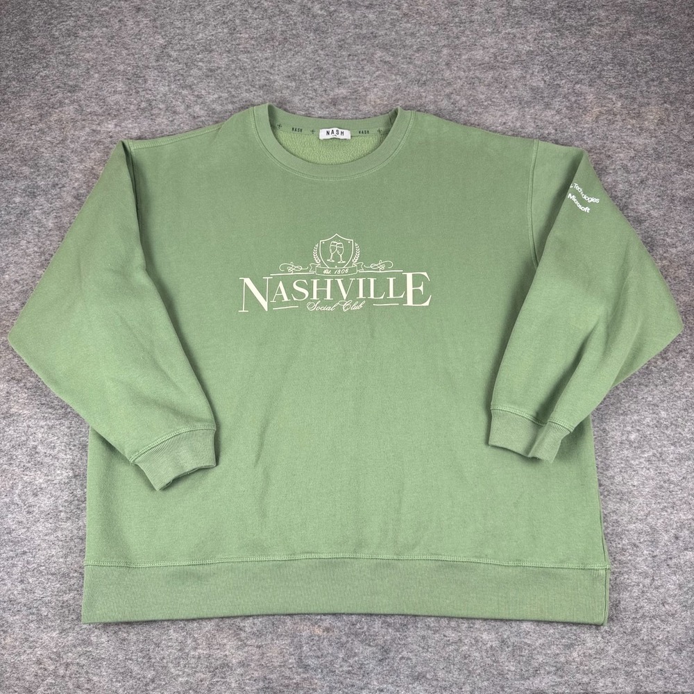 NASH Oversized Sweatshirt Nashville Social Club Dell Logo Green Womens L XL